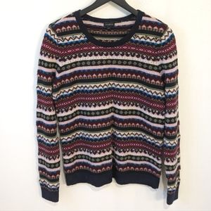 Talbots Wool Blend Multicolored Fair Isle Beaded Neckline Crewneck Sweater
